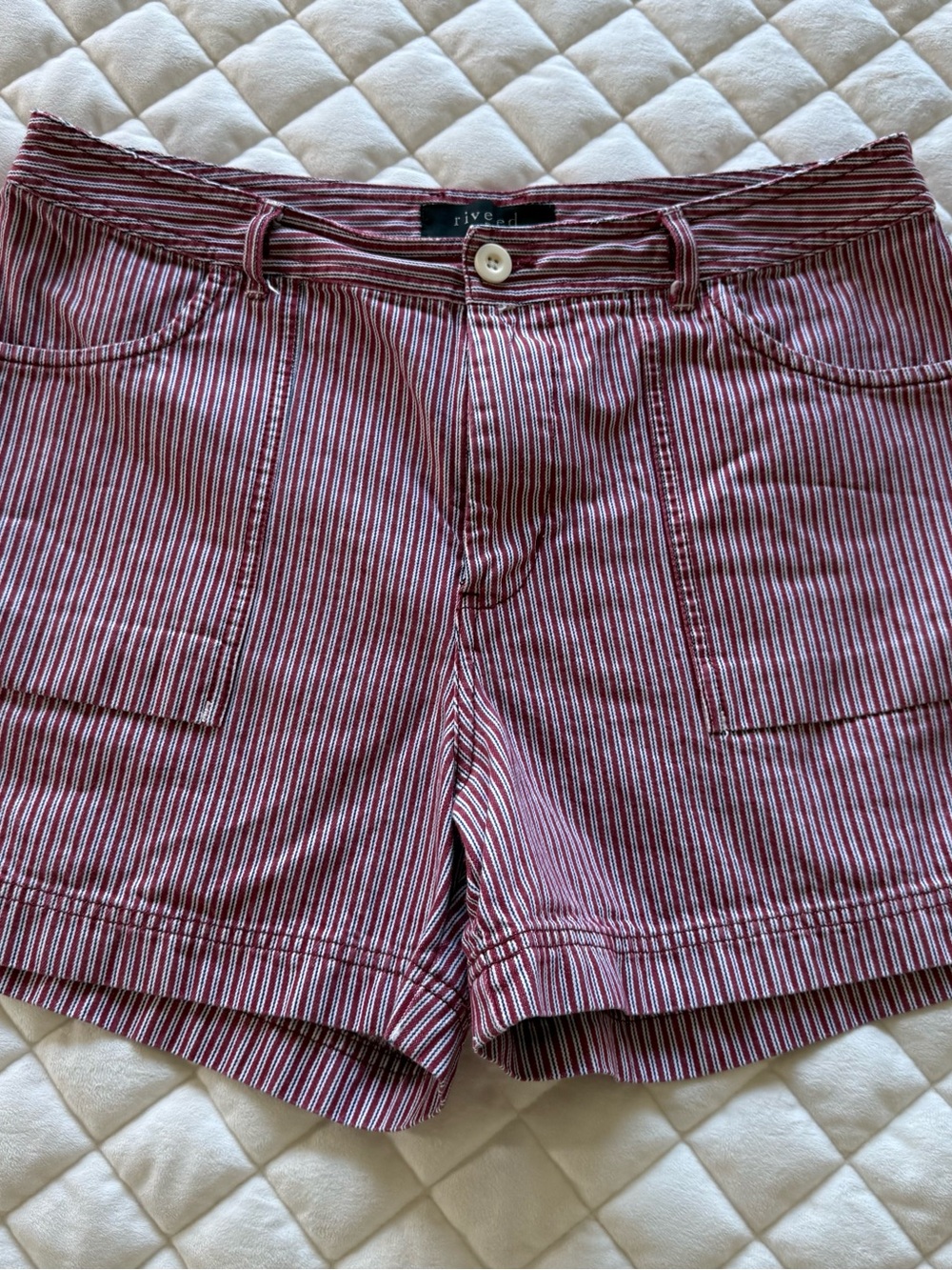 Riveted by Lee Red White Railroad Striped Utility Shorts Size 14 Med Vintage Y2K